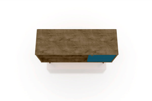 Manhattan Comfort Liberty Mid-Century Modern TV Stand Rustic Brown and Aqua Blue 212BMC93