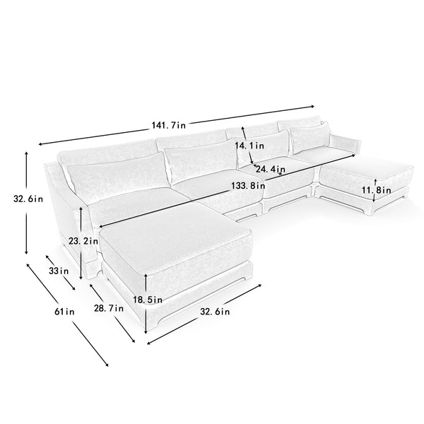 English Elm Four-Seater Sofa Set With Movable Ottoman, Ergonomic Lumbar Pillow, Premium Chenille Upholstery, Green W714S01222