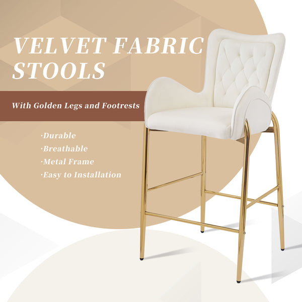 English Elm Christopher Knight Home® - 28.75inch Velvet Counter Height Stool Set of 2 with Tufted Back, Gold Frame & Foam Comfort, 265lb White N762P199823K