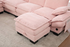 English Elm Sectional Cloud Sofa Modular Deep Seat Corduroy Upholstered Living Room Couch with Storage Pink W395S00131