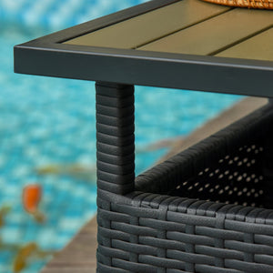 English Elm Outsunny 22" Rattan Wicker Side Table With Steel Frame, Umbrella Hole & Sandbags For Stability Outdoors W2225P200692-GIGA