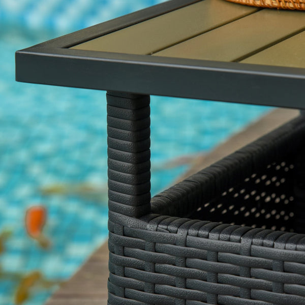 English Elm Outsunny 22" Rattan Wicker Side Table With Steel Frame, Umbrella Hole & Sandbags For Stability Outdoors W2225P200692-GIGA