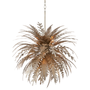 Abyssinia Chandelier - Nature-Inspired Wrought Iron Design with Adjustable Height & Silver Leaf Finish