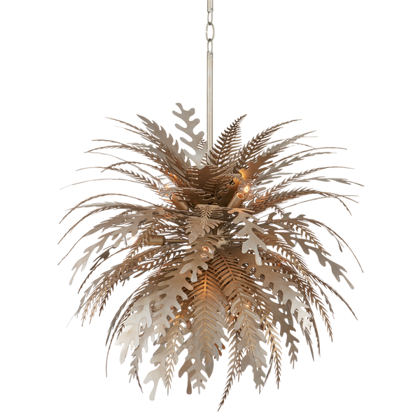 Abyssinia Chandelier - Nature-Inspired Wrought Iron Design with Adjustable Height & Silver Leaf Finish