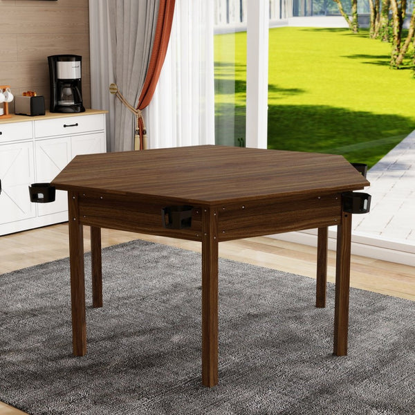 English Elm Board Game Table Hexagonal Dining Surface Removable Top Solid Pine Legs Seats Six W1120S00003