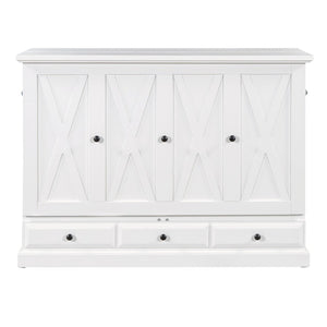 English Elm Farmhouse Pine Wood Murphy Cabinet Bed with Charging Station and Rolling Storage Drawer BS701P170501K