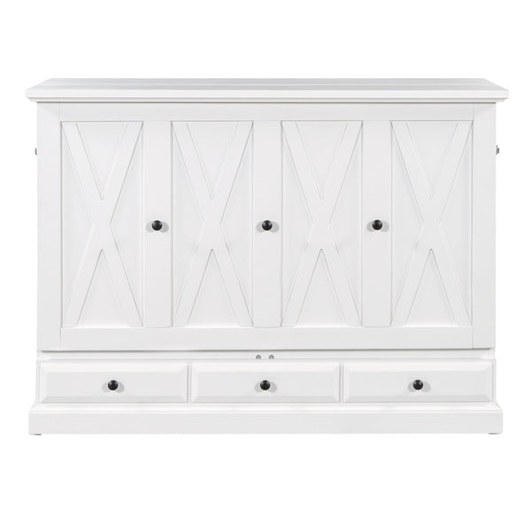English Elm Farmhouse Pine Wood Murphy Cabinet Bed with Charging Station and Rolling Storage Drawer BS701P170501K