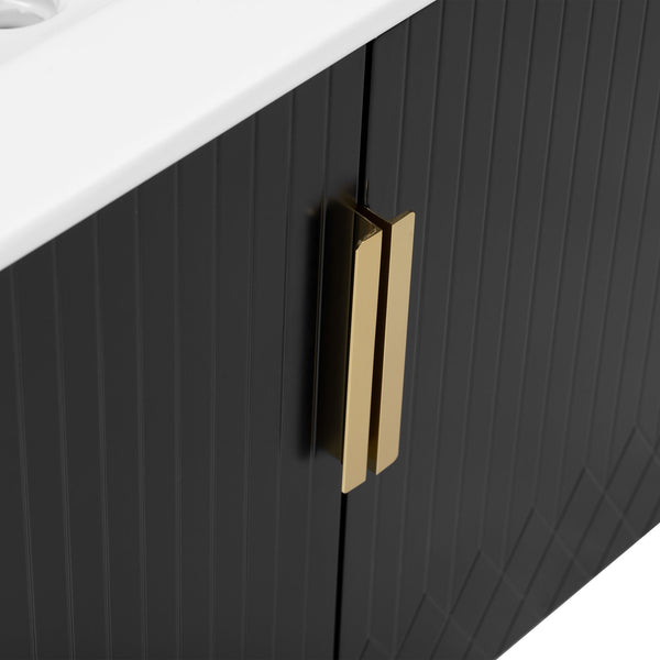 English Elm 60" Vintage Bathroom Vanity with Ceramic Sink Wall-Mount Modern Striped Design Durable MDF Wood Finish Black N710SS00010B