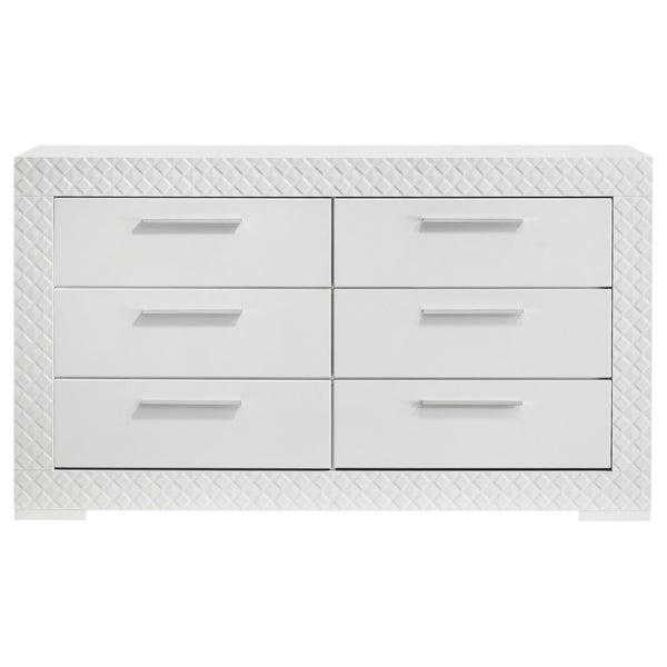 English Elm Pierce Six Drawer Diamond Embossed Dresser with Sleek High Sheen Finish for Modern Bedrooms Gloss White B062P447669
