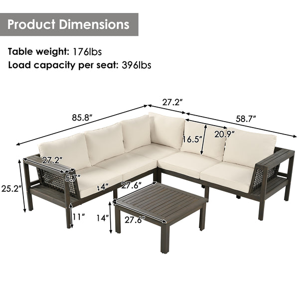 English Elm GO 4 Pieces Outdoor Acacia Wood Sofa Set with Removable Cushions, Woven Armrests & Coffee Table Beige,Grayish Brown N704G201249A