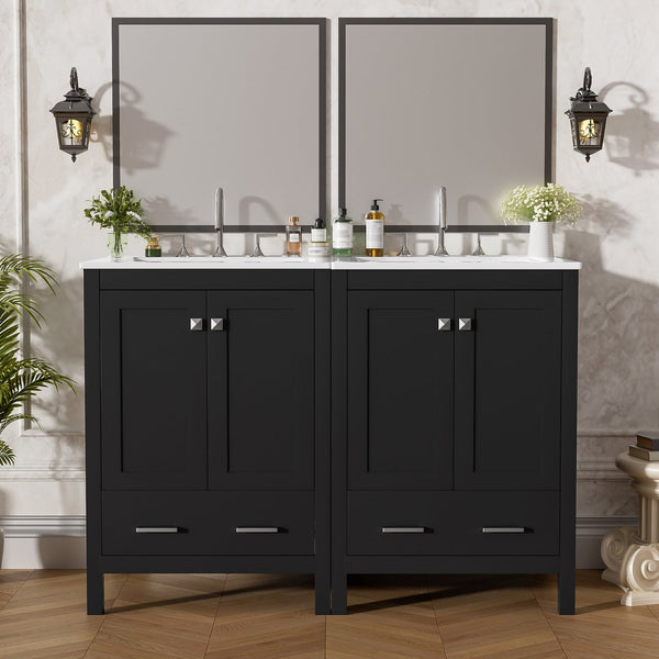 English Elm 48-Inch Modern Bathroom Vanity with Dual Ceramic Sinks, Ample Soft-Close Storage and Stylish Design Black N729P000009B