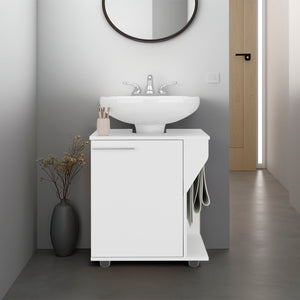English Elm Phillips White Under Sink Cabinet with Cut-Out Back for Pipes, Double-Door Freestanding Storage Unit B070P363817