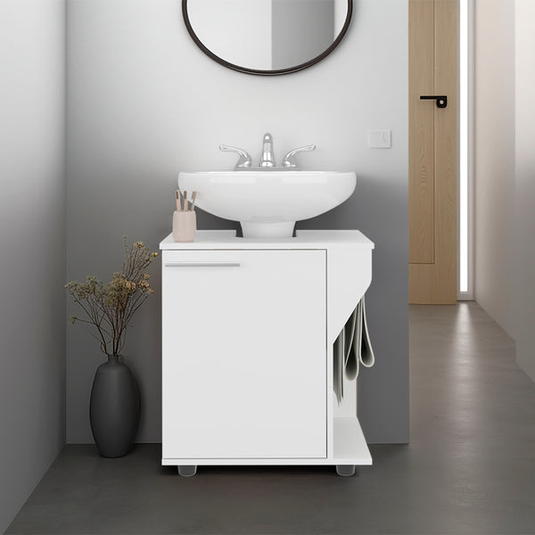 English Elm Phillips White Under Sink Cabinet with Cut-Out Back for Pipes, Double-Door Freestanding Storage Unit B070P363817