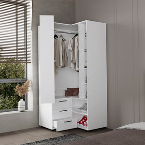 English Elm White Armoire Wardrobe - Spacious Open Storage & 3 Drawers For Stylish Organization In Any Room B062S01283-GIGA
