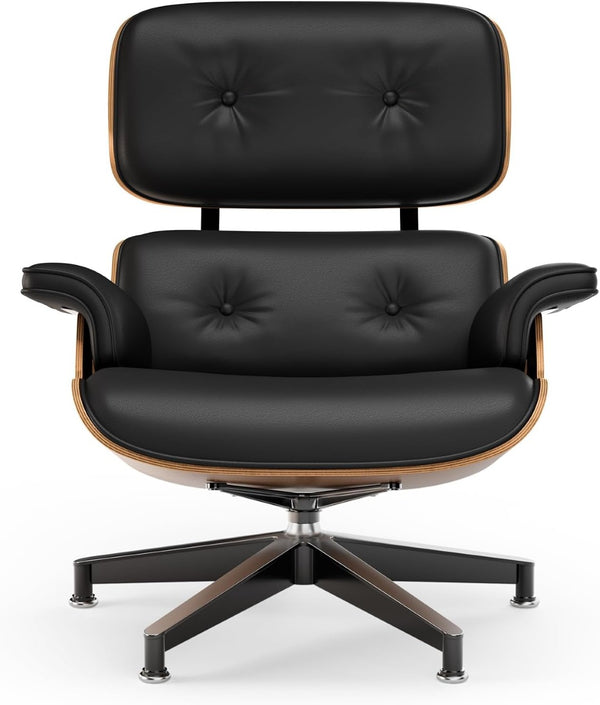 English Elm Top Grain Leather Mid Century Chaise Lounge Chair with Walnut Base and Ottoman W2318S00002