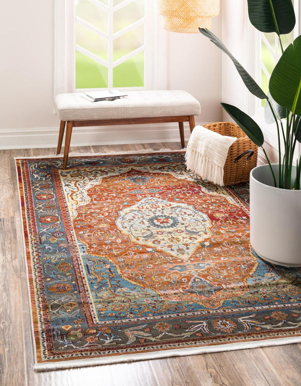 Unique Loom Baracoa Miramar Machine Made Border Rug Rust Red, Blue/Ivory/Olive/Orange/Red/Yellow/Gray 8' 4" x 10' 0"