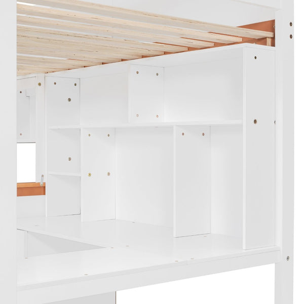 English Elm Twin Over Full Wooden Bunk Bed With Desk, Storage Drawers, Shelves & Led Lights - Stylish & Functional N820S00064K-GIGA