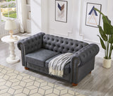 English Elm Classic Chesterfield Sofa Loveseat For Living Room Grey Faux Leather