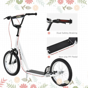 English Elm Aosom Youth Kick Scooter Steel Frame Inflatable Wheels Dual Brakes Adjustable Bar White W2225P217072