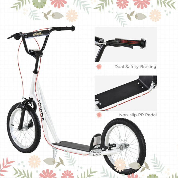 English Elm Aosom Youth Kick Scooter Steel Frame Inflatable Wheels Dual Brakes Adjustable Bar White W2225P217072