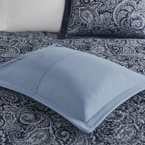 English Elm 5 Piece Aubrey Reversible Jacquard Bedspread Set King with Paisley Motif, Gold Sheen, Quilted Elegance Navy 22.83 L x 18.11 W x 8.27 H B03597645