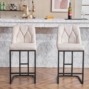 English Elm Set Of 2 Modern Upholstered Counter-Height Bar Stools With Button-Tufted Backrest - Beige Elegance W1901P225271-GIGA