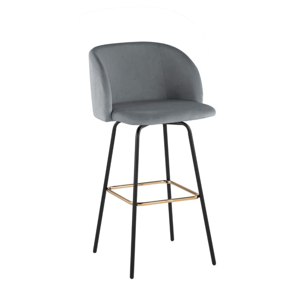 English Elm Fixed-height Swivel Barstools Velvet Seat Gold Footrest Glam Kitchen Island Set of 2 Grey B202S01909