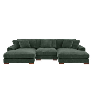 English Elm Large Corduroy Double Chaise Sectional Sofa with Lumbar Support for Spacious Living Rooms Dark Green B2748S00017