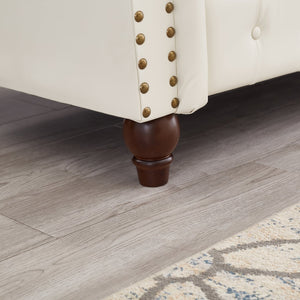 English Elm 85.8" Living Room Chesterfield Sofa with Storage Classic Tufted PU Upholstery Solid Wood Frame, 3-Seater Comfort Ivory White W1097S00150