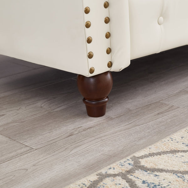 English Elm 85.8" Living Room Chesterfield Sofa with Storage Classic Tufted PU Upholstery Solid Wood Frame, 3-Seater Comfort Ivory White W1097S00150