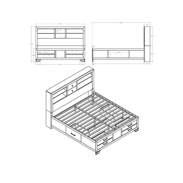 English Elm Civic White King Bedroom Set with Bookcase Headboard Built-in Lighting and Storage B201S00492