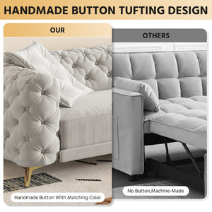 English Elm 97.6" Oversized Velvet Chesterfield Sleeper Sofa Floral Tufted Roll Arm Living Room Couch Light Grey W1885S00203