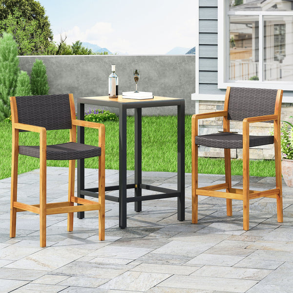 English Elm Christopher Knight Home® - GENESEE Acacia Wood Outdoor Bar Stools Set of 2 — Teak Finish Faux Rattan Seats, Handcrafted Elegance 68991.00PEBLK