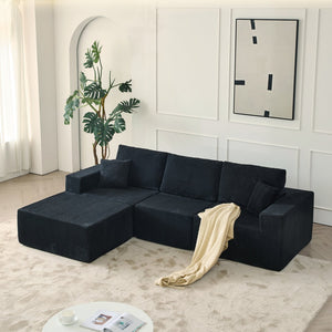 English Elm 110" Cloud Modular Sectional Sofa Boneless Corduroy 3-Seater with Ottoman & 2 Pillows, No Assembly, Luxurious Comfort Black W2656S00006