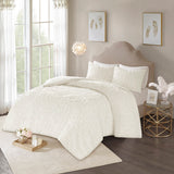 Madison Park Laetitia Shabby Chic 3-Piece Tufted Cotton Chenille Medallion Duvet Cover Set MP12-5979 Off-White