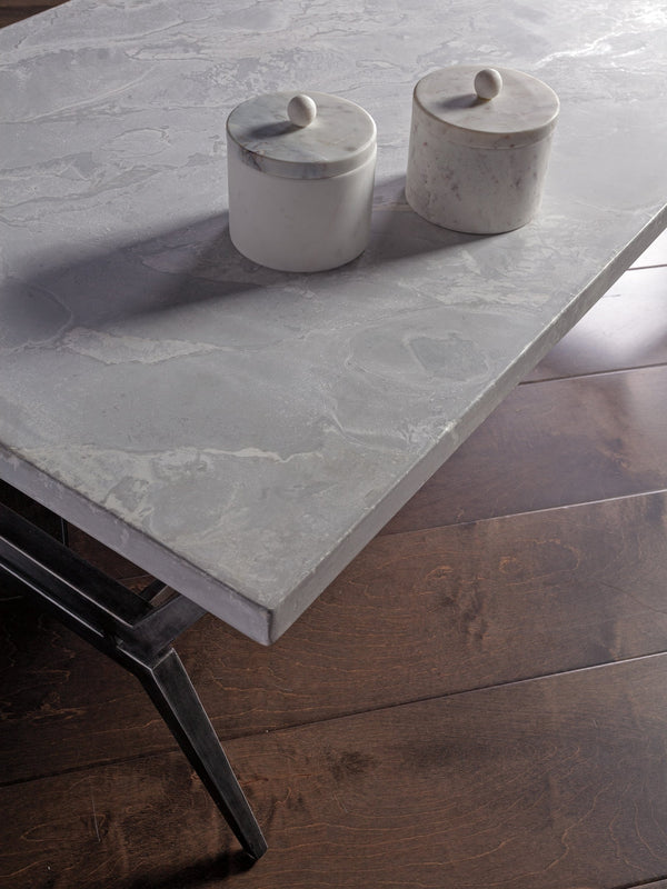 Lexington Artistica Home Cirro Rectangular Cocktail Table – Elegant Transitional Design With Unique Scagliola Stone Top Gray Wood 2132-945