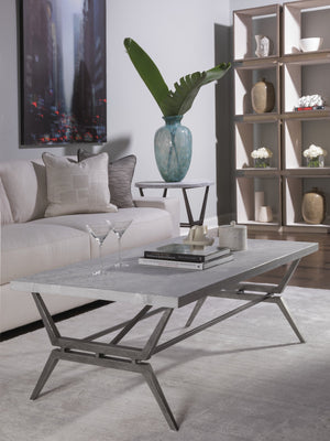 Lexington Artistica Home Cirro Round End Table - Unique Transitional Design With Gray Scagliola Stone Top And Iron Base Gray Wood 2132-953