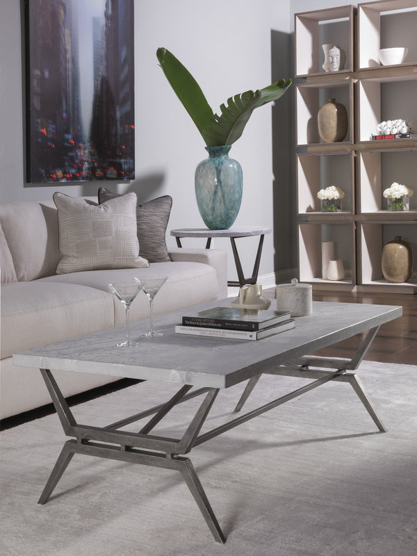 Lexington Artistica Home Cirro Rectangular Cocktail Table – Elegant Transitional Design With Unique Scagliola Stone Top Gray Wood 2132-945