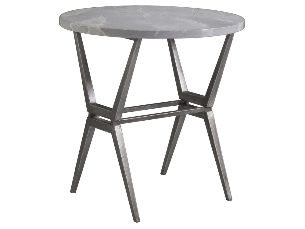 Lexington Artistica Home Cirro Round End Table - Unique Transitional Design With Gray Scagliola Stone Top And Iron Base Gray Wood 2132-953