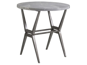 Lexington Artistica Home Cirro Round End Table - Unique Transitional Design With Gray Scagliola Stone Top And Iron Base Gray Wood 2132-953