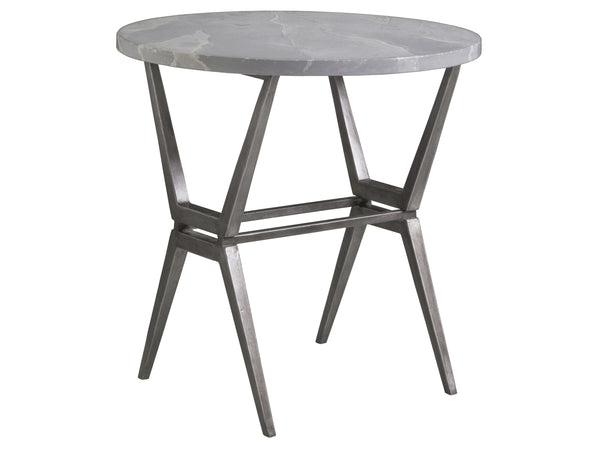 Lexington Artistica Home Cirro Round End Table - Unique Transitional Design With Gray Scagliola Stone Top And Iron Base Gray Wood 2132-953