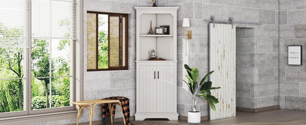 English Elm Tall Corner Cabinet White Mdf Open Shelves Closed Storage for Any Room W1580P414889