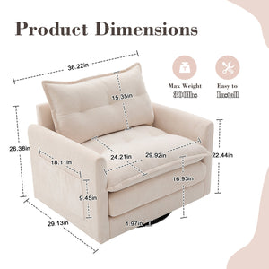 English Elm UNITED Swivel Barrel Chair with Chenille Upholstery, 360° Smooth Rotation, Padded Arm Comfort and Side Pockets for Living Room Relaxation Beige W1568P290083
