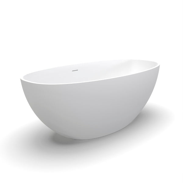 English Elm 61 Inch Stone Resin Freestanding Bathtub Matte White Sculptural Soaking Spa Design W1613P368241