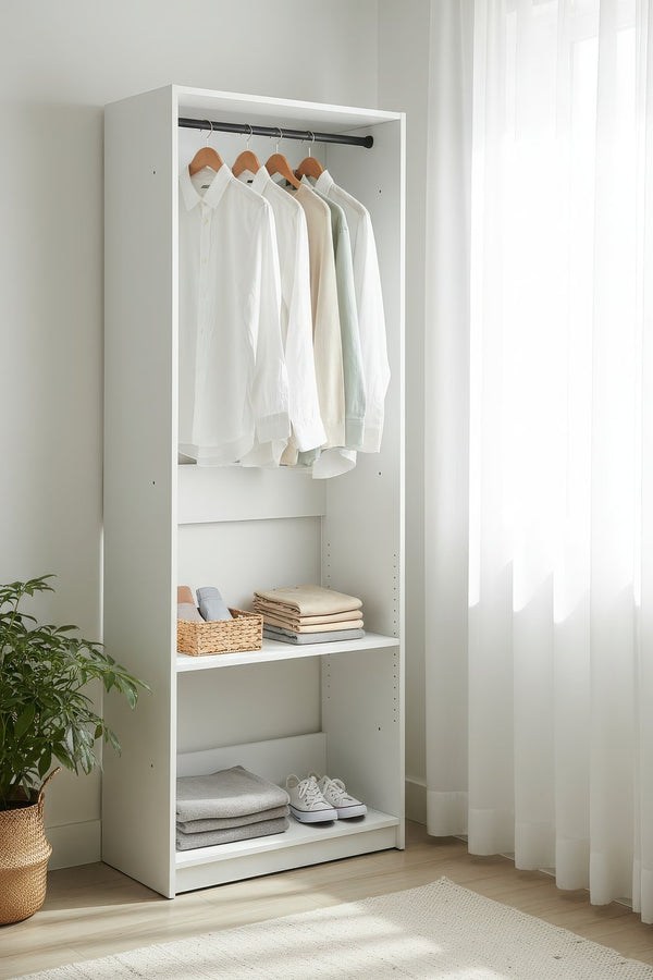 English Elm Prosper 32" White Oak Freestanding Walk-In Closet Unit with Two Rods, Durable Melamine Storage Solution B040P407429