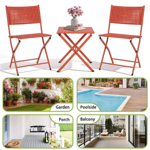 English Elm Patio Folding Bistro Set with E-coated Steel Frame for Balcony Garden Outdoor Dining Orange-Red T5880P492159