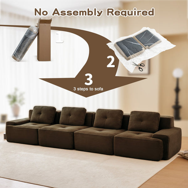 English Elm 153" Modern Modular Sectional Sofa - Plush Corduroy, Customizable 4-Seater, No Assembly, Elegant Design W714S01507