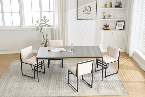 English Elm Modern Upholstered Dining Chairs Set of 2 with Linen-Like Fabric, High-Resilience Foam and Metal Frame Elegant Comfort Ivory W1249P257008