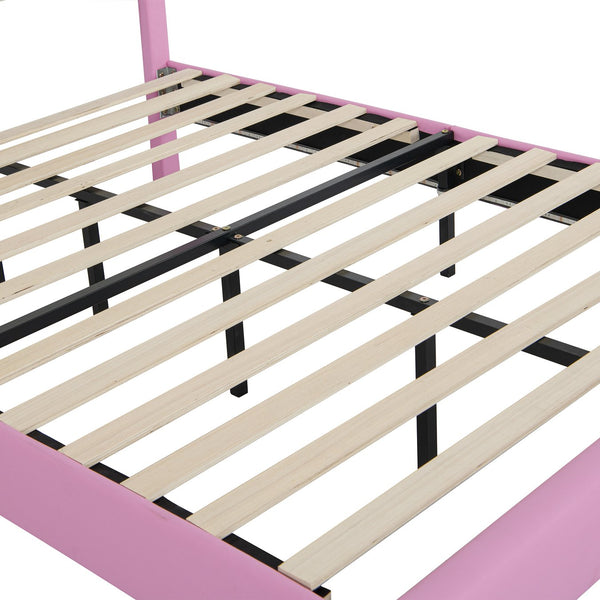 English Elm Full Size Upholstered Princess Bed Frame With Led Lights, Crown Headboard In Pink & White Design W2770P190360