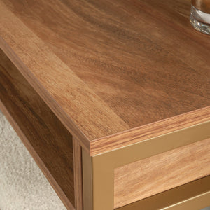 English Elm Vanity, Brown finish with Spacious Drawer & Open Shelves, Engineered Wood, Metal Frame Storage B356P367761